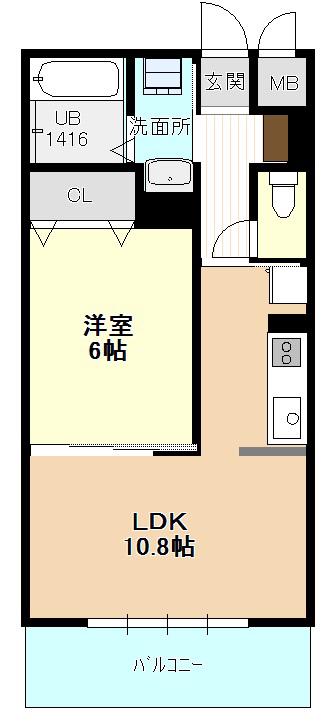 プリフォンド(1LDK/2階)の間取り写真