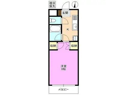 C・Cウッズ城山(1K/1階)の間取り写真