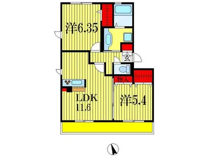 レセンテ小仲台(2LDK/2階)の間取り写真