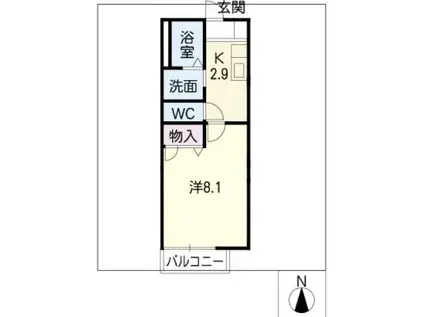 シャンドォール上社(1K/2階)の間取り写真
