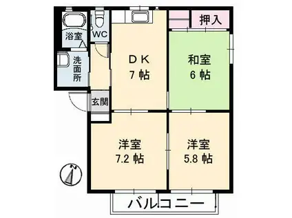 クレルバリュージュA棟(3DK/1階)の間取り写真