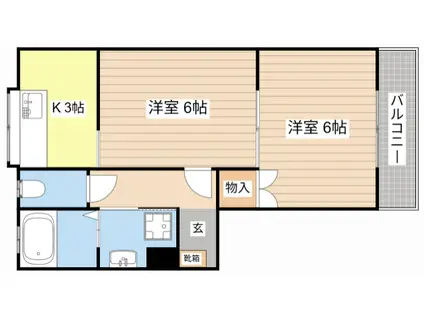 コーポラスみやび(2K/1階)の間取り写真