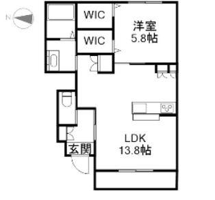 グランソレイユ浜(1LDK/1階)の間取り写真