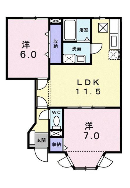 カシオペア B(2LDK/1階)の間取り写真