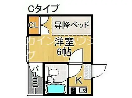 リヴァー住之江B棟(1K/1階)の間取り写真