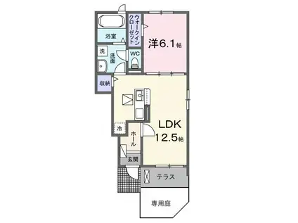 カフア テラス(1LDK/1階)の間取り写真