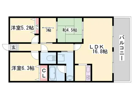 オーズタウンセンタースクエア IV番館(3LDK/9階)の間取り写真