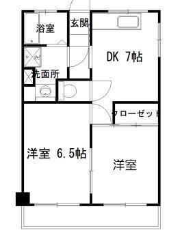 ワンヒルズマンション(2DK/4階)の間取り写真