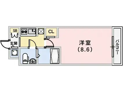 S-RESIDENCE神戸磯上通(1K/2階)の間取り写真