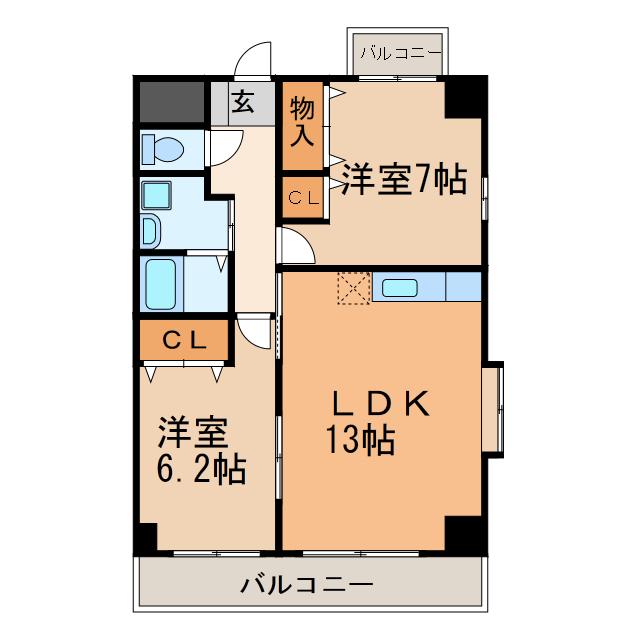 SUN PHOENIX(2LDK/2階)の間取り写真