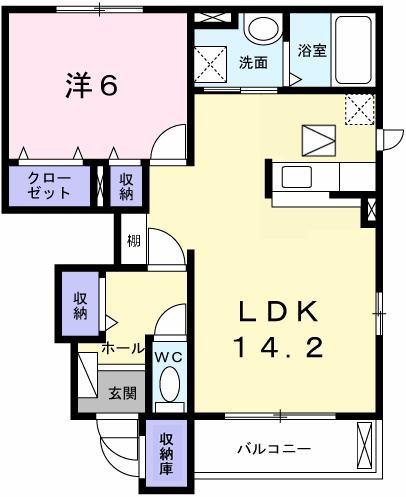 セレーノ・KII(1LDK/1階)の間取り写真