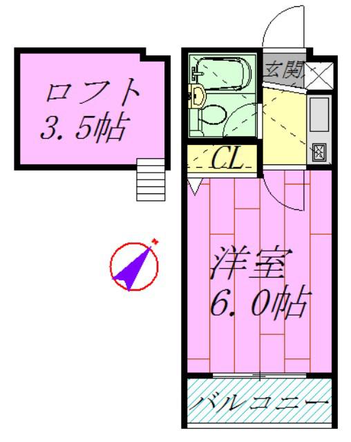 ローズアパートR-6(1K/2階)の間取り写真