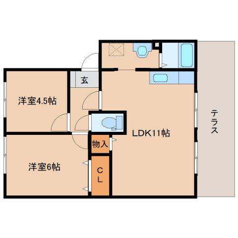 プレミールうねび(2LDK/1階)の間取り写真