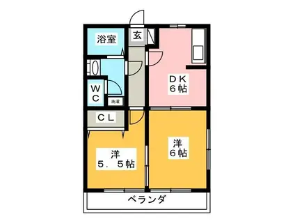 ＪＲ東海道本線 用宗駅 徒歩8分 2階建 築26年(2DK/2階)の間取り写真