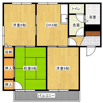 ハイツ谷中E棟(3DK/2階)の間取り写真
