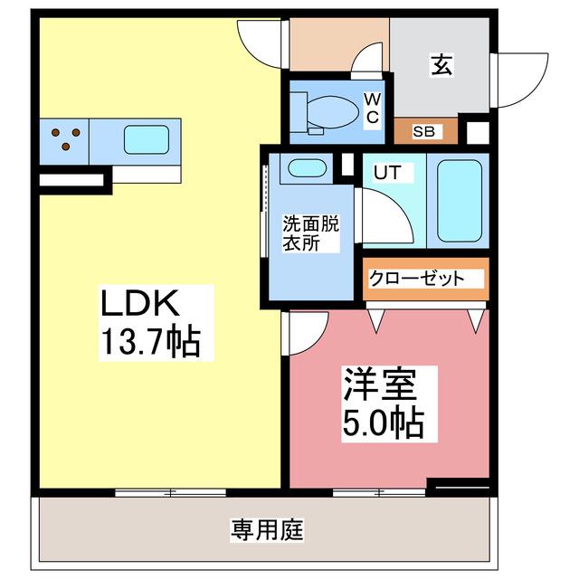LA PALAIS VERT ラ・パレヴェール(1LDK/1階)の間取り写真