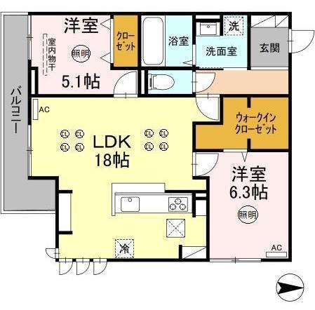 BASE29 西高松(2LDK/3階)の間取り写真