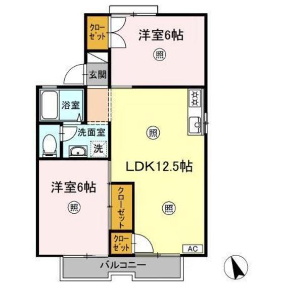 パレーシャル光永B棟(2LDK/2階)の間取り写真