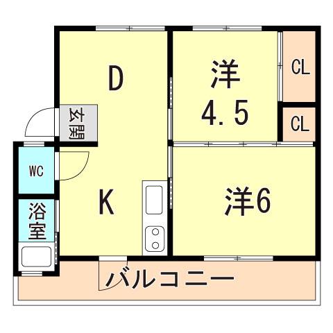 ナナミール西明石クラシコ(2DK/2階)の間取り写真