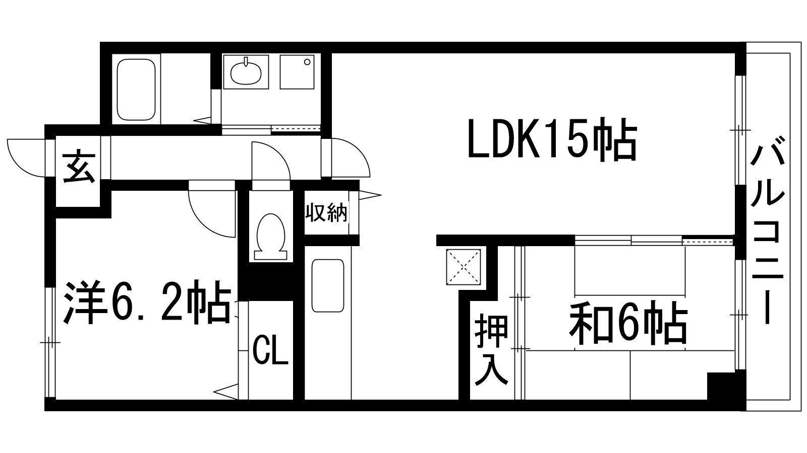 ボヌール宝塚(2LDK/4階)の間取り写真