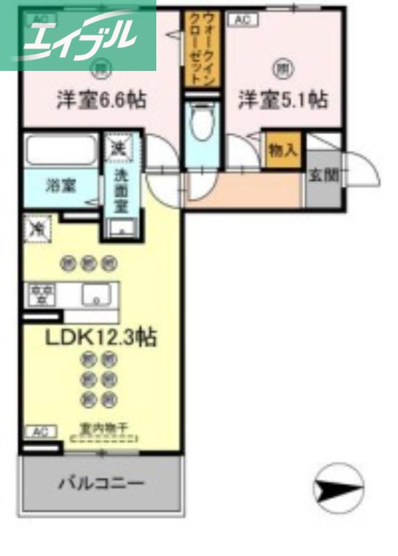 トリシア上中野(2LDK/3階)の間取り写真