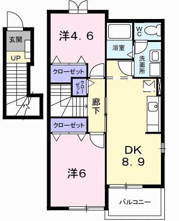 プラシード(2DK/2階)の間取り写真