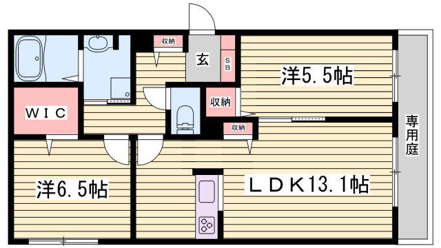 シャーメゾン飾磨区細江(2LDK/1階)の間取り写真