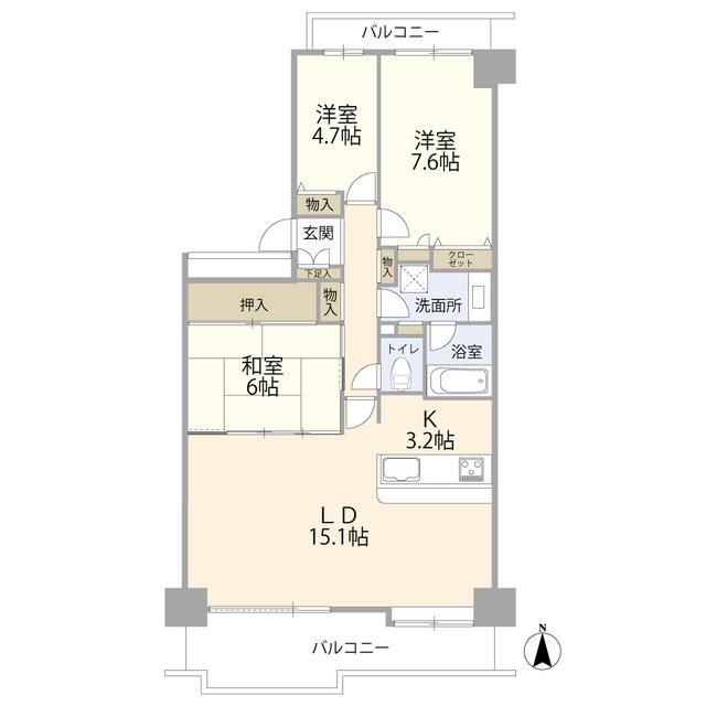 桃花台パークヒルズ四番館(3LDK/2階)の間取り写真
