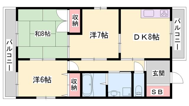プリオール小野(3DK/3階)の間取り写真