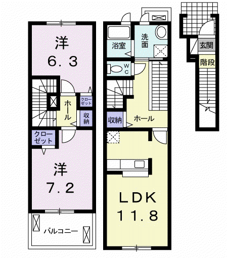 ラフィネ(2LDK/2階)の間取り写真