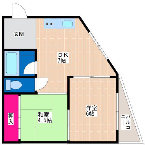 丸完ビル流町(2DK/2階)の間取り写真
