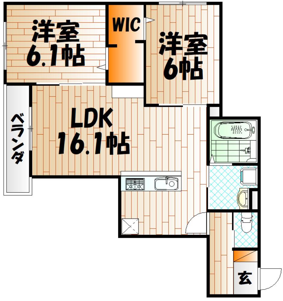 メゾンルボア大里(2LDK/2階)の間取り写真