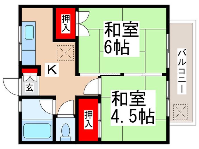 キクチコーポ(2K/1階)の間取り写真