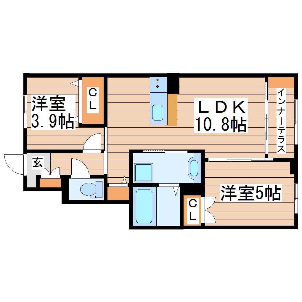 TEORIA 茂庭(2LDK/1階)の間取り写真