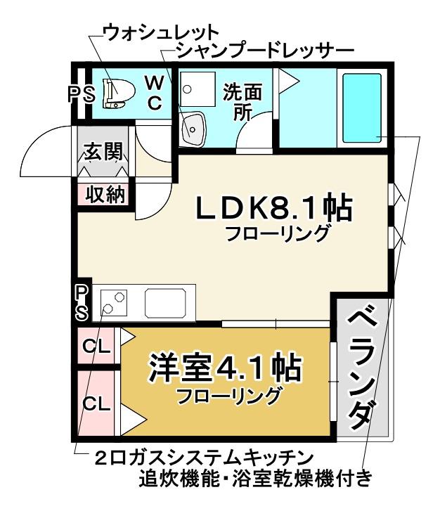KIT石橋阪大前(1LDK/1階)の間取り写真