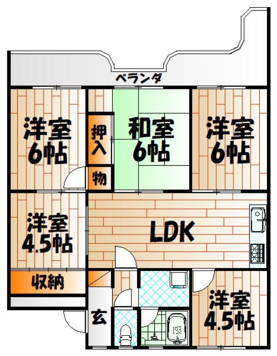 天籟寺川スカイマンション(5LDK/5階)の間取り写真