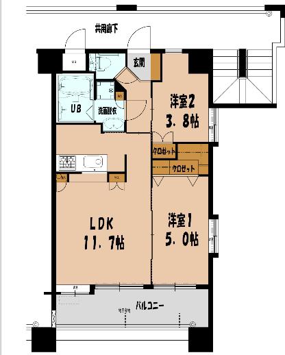 クリエート日赤通Ⅱ(2LDK/3階)の間取り写真