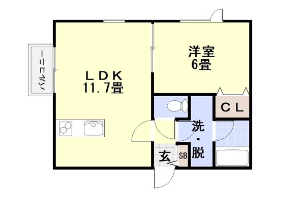 パルム宮の森(1LDK/1階)の間取り写真