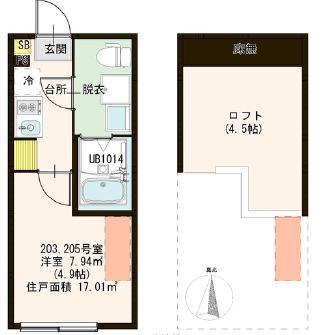 ZEN GARDEN APARTMENT(1K/2階)の間取り写真