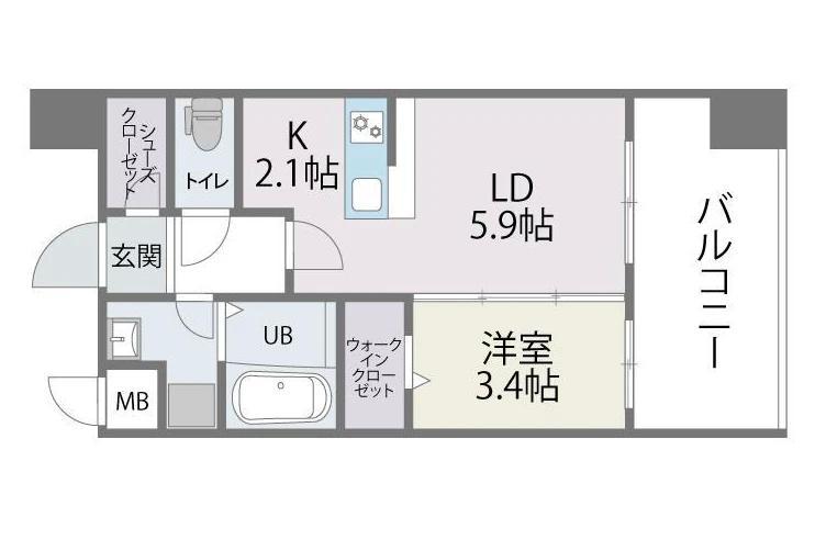 トラストレジデンス博多駅南(1LDK/5階)の間取り写真