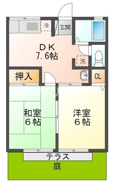 シャトレ B(2DK/1階)の間取り写真