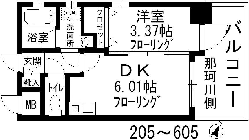 ヴィーブル天神南(1DK/6階)の間取り写真