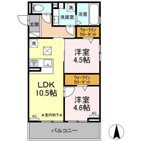 ダイヤモンドヒルズ苗代町(2LDK/2階)の間取り写真
