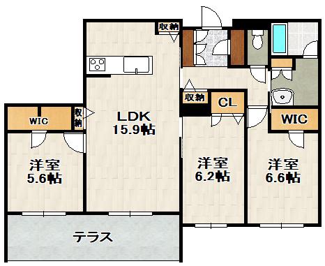 CELFENA 宝塚・川面 HAUTDEGAMME(3LDK/1階)の間取り写真