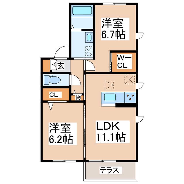 シャーメゾンKAI(2LDK/2階)の間取り写真
