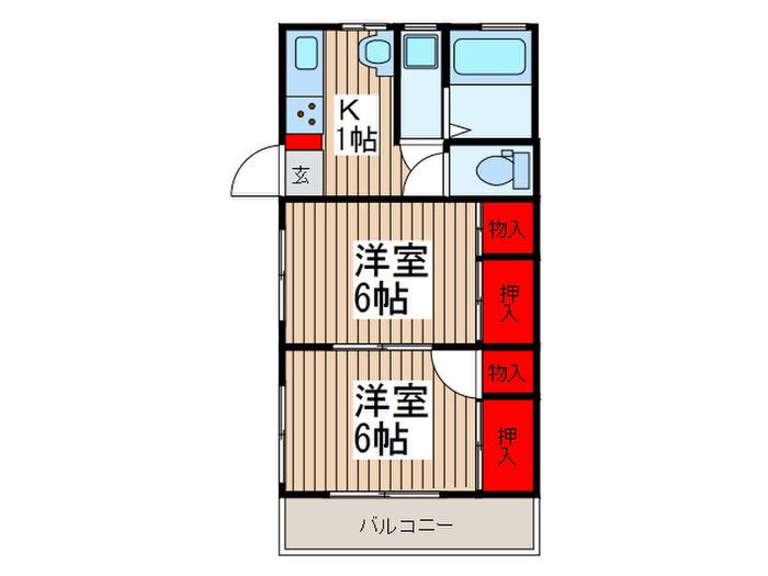 フジハイツ(2K/2階)の間取り写真