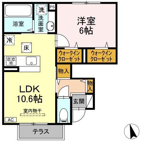 トリシア エンテレイア(1LDK/1階)の間取り写真