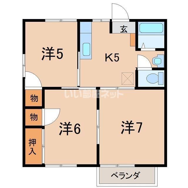 メゾンローズC(3K/2階)の間取り写真