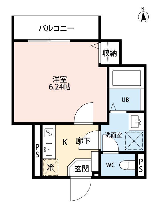 ウエストガーデン六町(1K/2階)の間取り写真