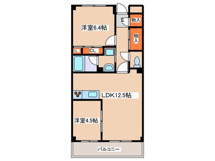 インシーズン向ヶ丘(2LDK/1階)の間取り写真